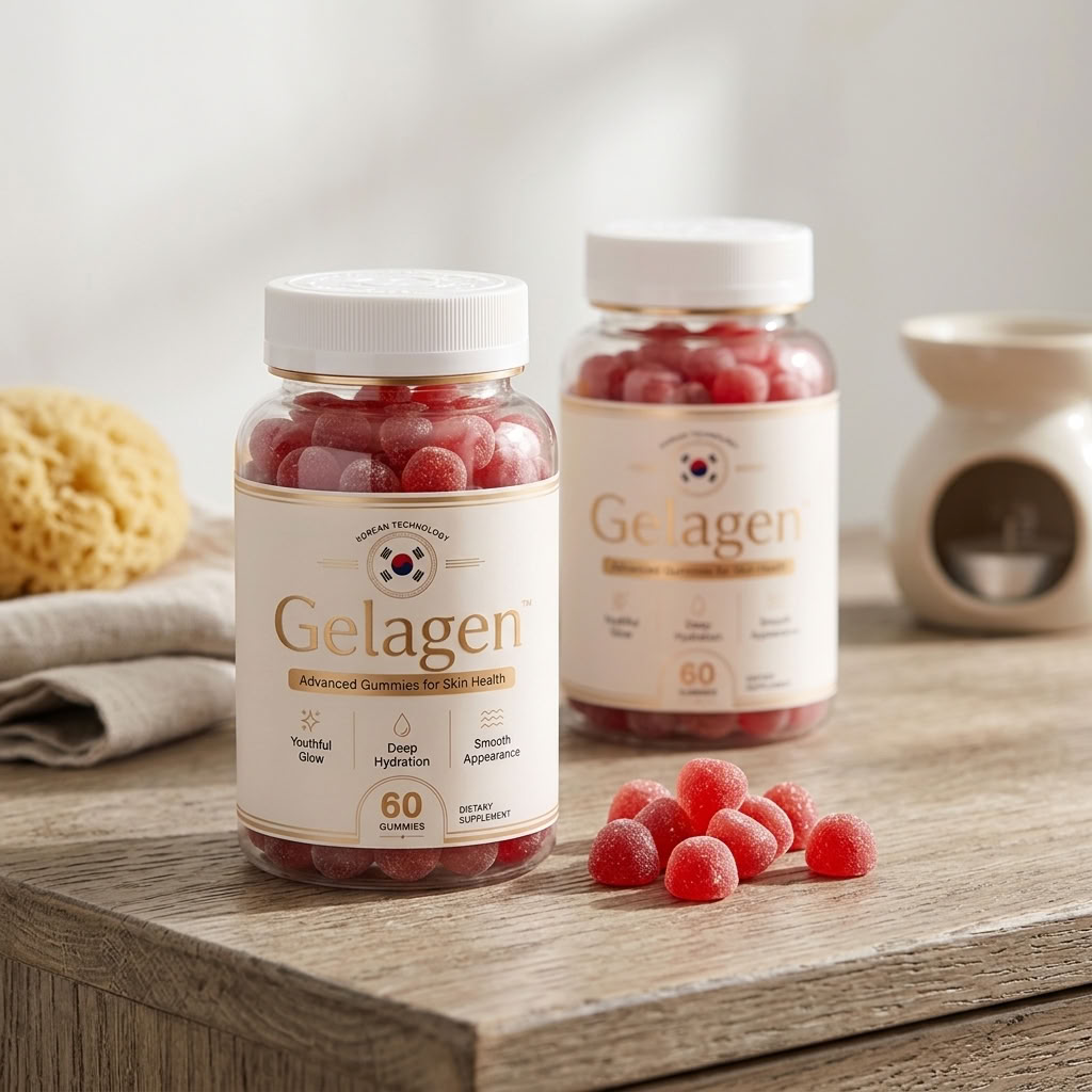 Multiple bottles of Gelagen skin, hair and nail support gummies